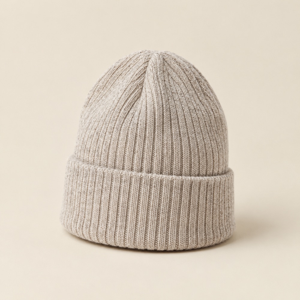 Merino rib beanie in oatmeal
